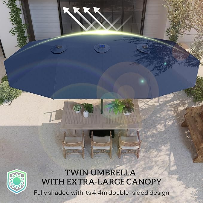 Outsunny 14.4ft Large Patio Umbrella with 36 Solar LED Lights, Double Sided Outdoor Umbrella with Base Included
