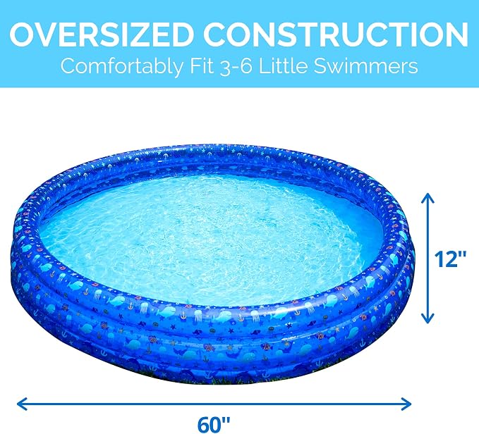 SWIMLINE Classic 3 Ring Kiddie Pool 60'' X 12'' For Kids Toddlers Children Adults, Ball & Sand Pit Outdoor Indoor Garden Backyard Summer Fun, Blow Up Thick Durable Inflatable Splash Pad Sprinkler