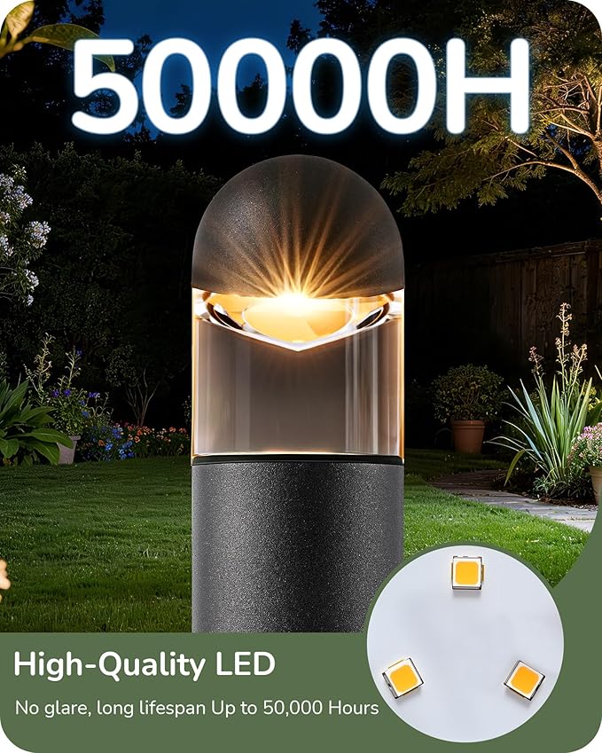 EDISHINE Low Voltage Landscape Lighting, 12V 3W 3000K Landscape Pathway Lights, Glass Aluminum Outdoor Pathway Lights Wired, Waterproof for Garden Yard Driveway, 50,000Hrs, CRI 80, Black, 10 Pack