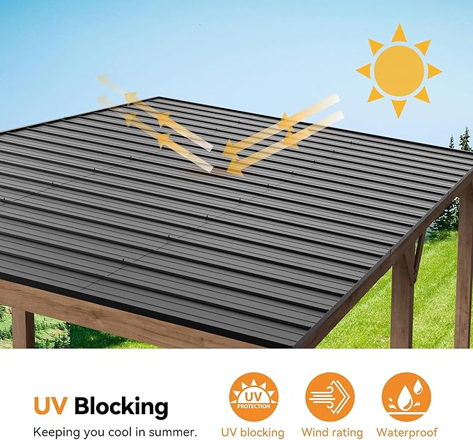 Modern Shade Supreme Cedar Wood Gazebo 12' x 20' with Hardtop Slope Roof, Wooden Carport with Durable and Rot-Resistant, Hardtop Gazebo with Supports Snow Loads and High Wind Speeds for Backyard