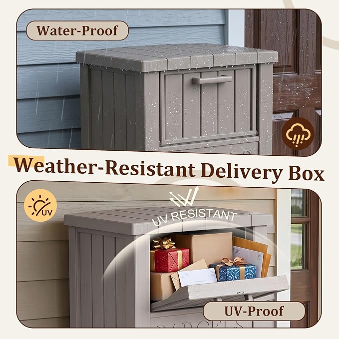 Package Delivery Boxes for Outside, 100 Gallon Outdoor Storage Box, with Lockable Secure Design, Deck Box Outdoor Waterproof for Entryway, Front Porch, Backyard, Garden, Patio(Grey)