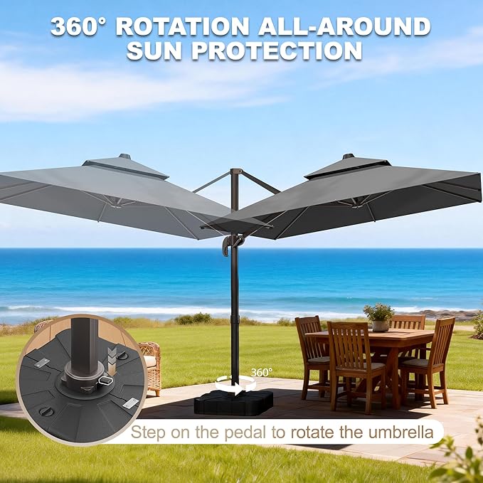 10x10Ft Patio Umbrella Outdoor Cantilever Rectangle Umbrella, 6-Level Tilt & 360° Rotation Offset Umbrella for Garden, Deck, Pool(Grey)