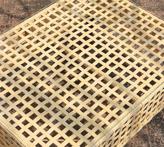Outdoor Wicker Patio Side Table with Tempered Glass Top, 2-Tier PE Rattan End Table with Storage Shelf for Balcony,Garden, Backyard,Porch,Small Outdoor Table,Beige
