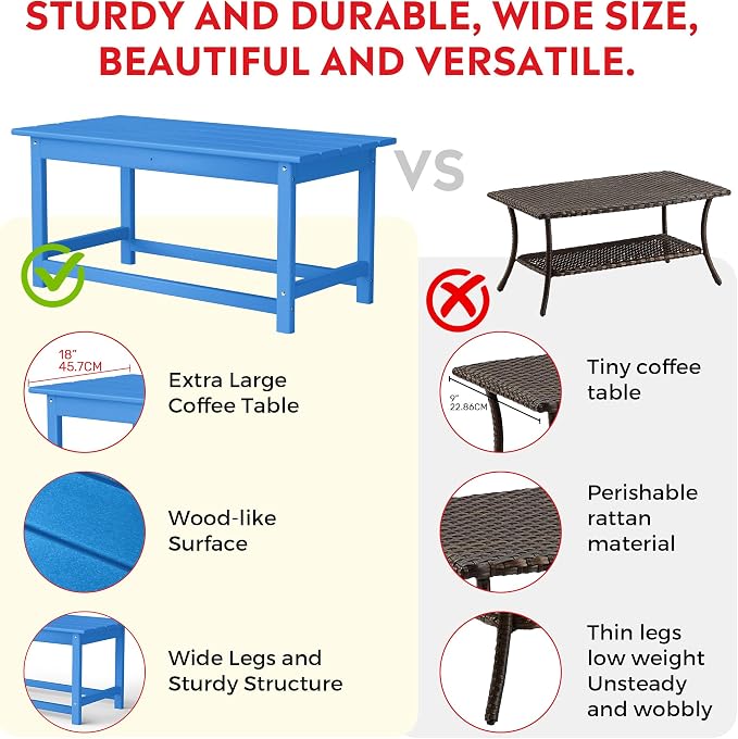 Costaelm Adirondack Conversation Table, HDPE Outdoor Drink Weather Resistant, Outdoor Patio Porch Accent Balcony Table for Pool, Seaside, Backyard, Pacific Blue