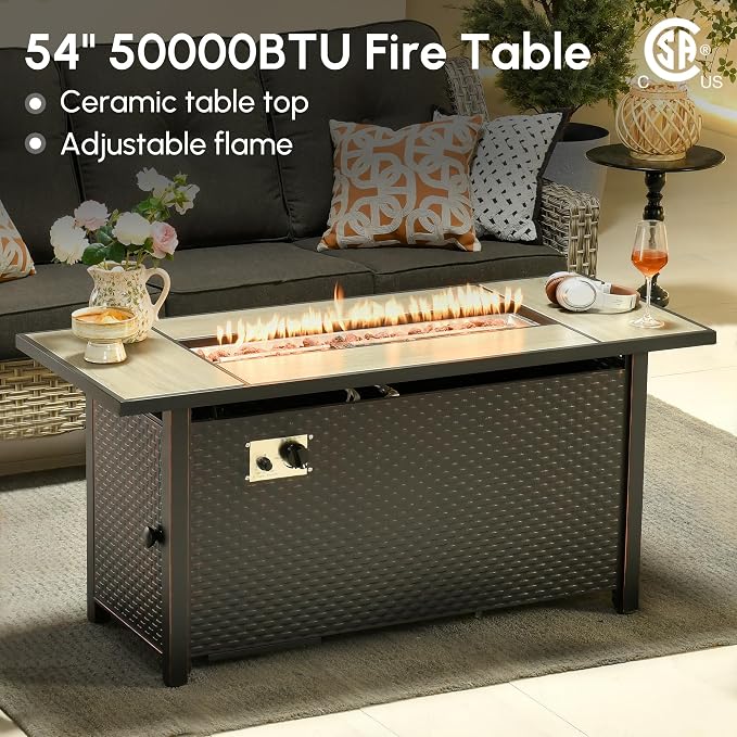 10 Pcs Outdoor Sectional Patio Furniture Set with Fire Pit Table and Swivel Rocking Chairs - All Weather Wicker Modular Outside Sectional Couch,Patio Seating Outdoor Conversation Sets,Black