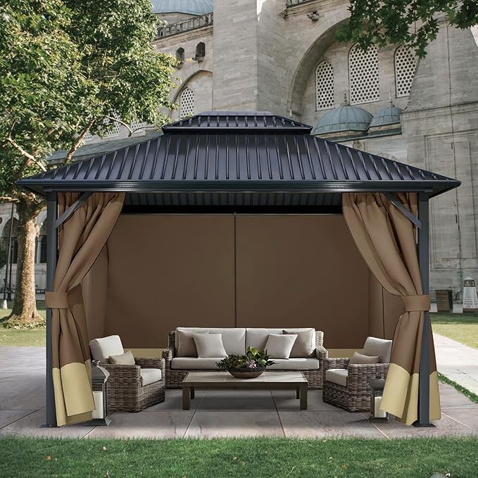 COWVIE 4-Panel 12' x 12' Gazebo Replacement Curtains, Patio Privacy Sidewalls with Double Zipper, Replacement for Outdoor Gazebo Canopy (Curtain Only)