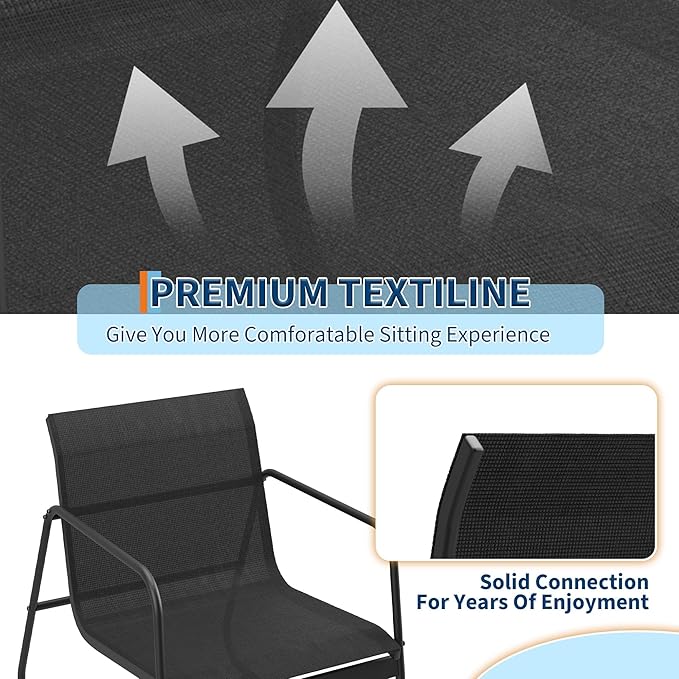 GAOMON 4 Piece Patio Textilene Conversation Set with 2 Chairs and Love Seat, Outdoor Conversation Set with Single Chairs and Glass Top Coffee Table for Backyard Porch Lawn Balcony, Black