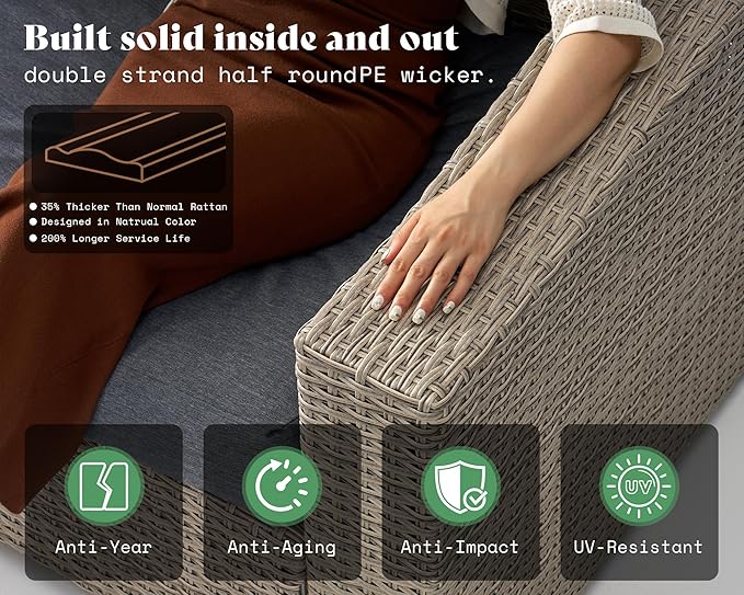 AMERLIFE 10-Piece Outdoor Patio Furniture Set, Wicker Outdoor Couch Conversation Set with Storage Coffee Table, 2 Ottomans, Patio Sectional Sofa for Backyard or Deck, Grey