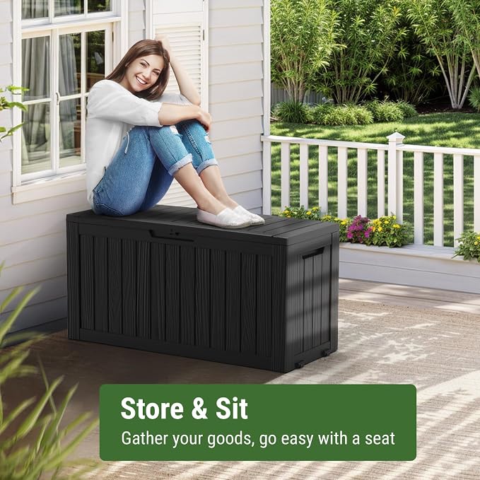 Mars Villa 72 Gallon Deck Box, Outdoor Storage Box Waterproof, Outside Resin Storage Bin for Patio Furniture Cushion, Pool Supply, Garden Tool, UV-Resistant and Weatherproof, with 4 Wheels, Black