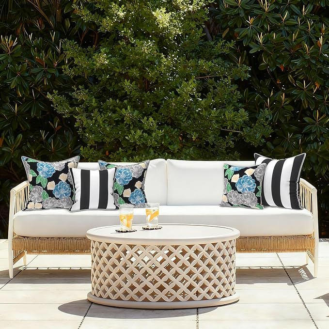 LVTXIII Outdoor Throw Pillows 20x20 Patio Waterproof Square Pillows with Piping Fade Resistant Accent Pillow for Spring Summer Garden Decoration, Set of 2, Peony Garden