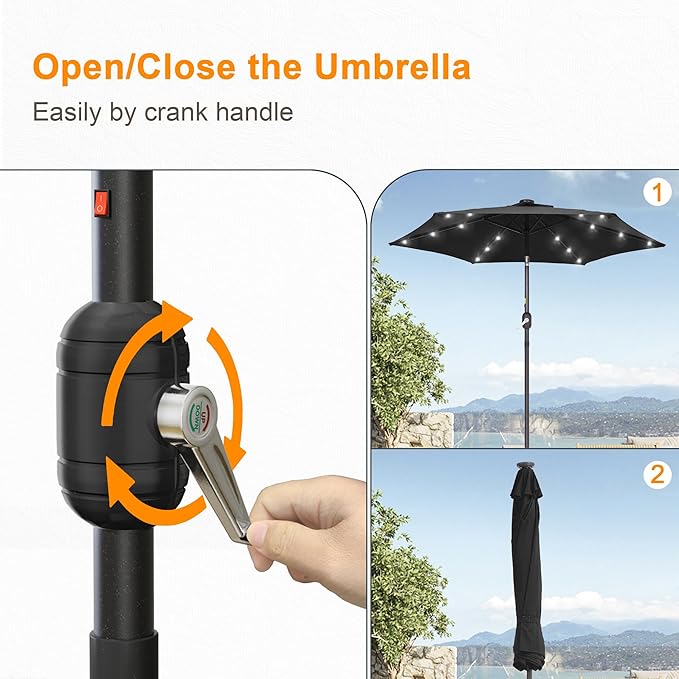 7.5ft Outdoor Umbrella Patio Umbrella with Solar Lights,18 LED Lighted Table Market Outdoor Umbrella, 2-Year-Non-Fading, for Pool, Deck, Garden,Backyard