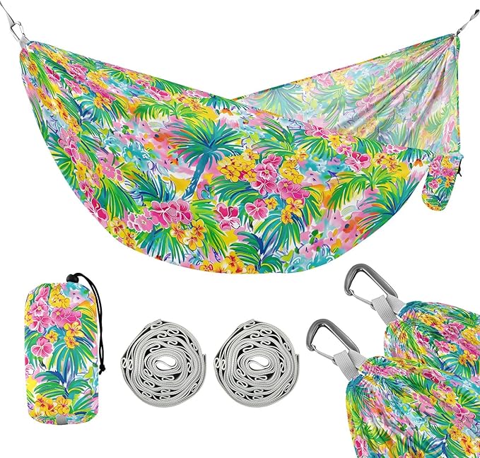 Camping Hammock Outdoor Hammocks for Outside Plumeria Flowers Beach Trees Portable Lightweight with Pockets Tree Straps Indoor
