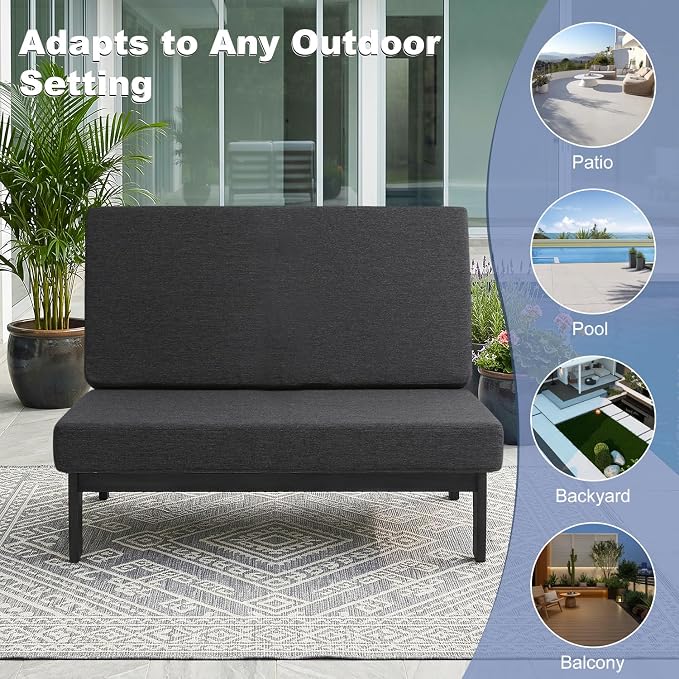 Pia Ricoo 1-Piece Patio Furniture Set, Outdoor Loveseat with 4.5-Inch Thick Cushions, All-Weather Outdoor Sofa for Backyard, Deck, Lawn - Drak/Dark