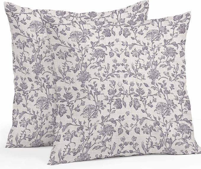 Purple Floral Leaf Outdoor Pillow Covers 20x20 Inch Throw Pillow Covers Set of 2 Waterproof Decorative Pillow Cases Retro Farmhouse Plant Tree Branch Cushion Covers for Patio Furniture Garden Couch