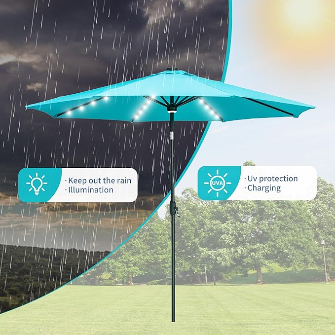 GDY 10Ft Patio Umbrella, Table Umbrella with 40 LED Lights, Outdoor Umbrellas for Patio, with Tilt and Crank, Center Light, for Garden, Deck, Backyard, Pool, and Beach.