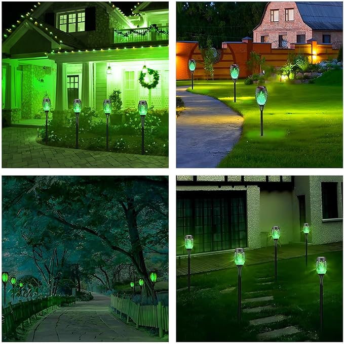 Solar Torch Light with Flickering Flame,4Pack Solar Lights Outdoor,Waterproof Solar Powered Yard Garden Lights,Solar Flame Light,Torches Lighting for Outside Patio Lawn Path Decorations (Green)