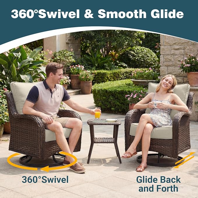 Luxury Patio Conversation Set, 7-Piece Ergonomic High Back Wicker Sofa&Swivel Chair Set with 6-Inch Deep Seating Cushions, Large Patio Furniture Set for Garden, Deck & Balcony, Beige