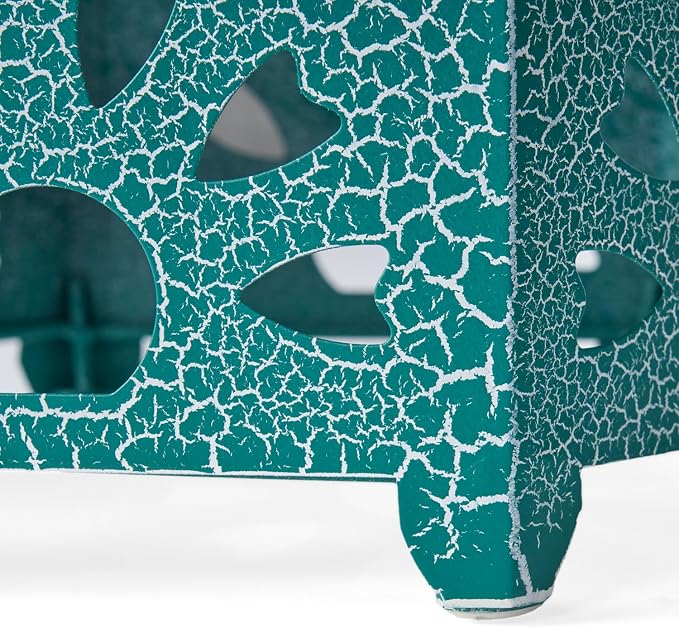 12" Teal Outdoor Side Table, Metal Cutout Side Table, Patio Garden Stool | Coffee End Tables for Small Spaces, Living Room, Backyard, Poolside