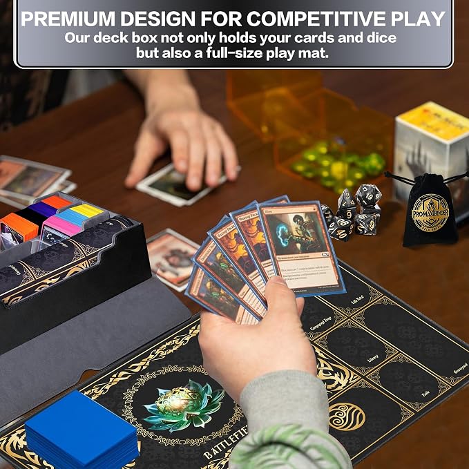 PROMAXIBINDER MTG Trading Card Storage Box with Playmat Fits 3000+ Cards, B-Row Commander Deck Case, 3 Display Windows, 6 Movable Partitions, 24 Dividers, for Magic/TCG/YuGiOh/Sport (Black&Grey)