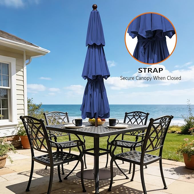 EliteShade USA 10-Year-Non-Fading 10ft 3-Tier Market Patio Umbrella, Commercial Grade Outdoor Table Umbrella with Crank Open, Windproof & UPF 50+ UV Protection, Heavy Duty Ventilation for Garden, Deck, Pool, Backyard, Beach & Bistro, Navy Blue