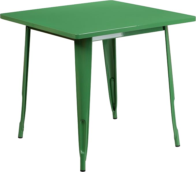 Merrick Lane Nash Indoor-Outdoor Dining Table Only - Green Powder Coated Finish - 31.5" Square Top - 27.25" Wide Base - Bracing for Added Stability