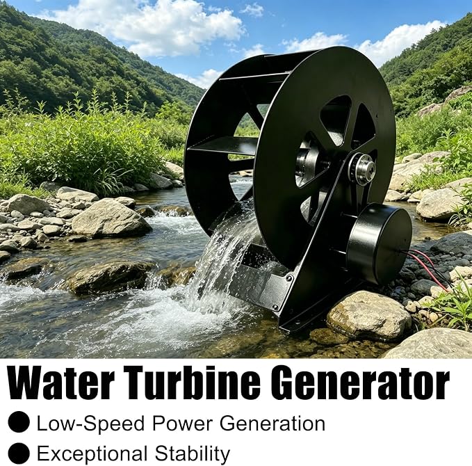 Low-Speed Waterwheel, Water Turbine Generator, Hydro Water Wheel Generator, Compact Generation Structure for Outdoor Rivers, Ponds and Rural Daily Water Supply Use(50w)
