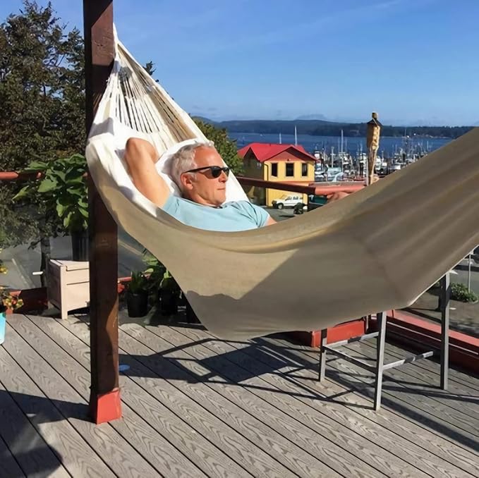 White Hammock Swing Bed,Single Person Cotton Fabric Canvas Travel Hammocks 500lbs Ultralight Camping Hammock Portable Beach Swing Bed with Carrying Bag for Outdoors and Indoors