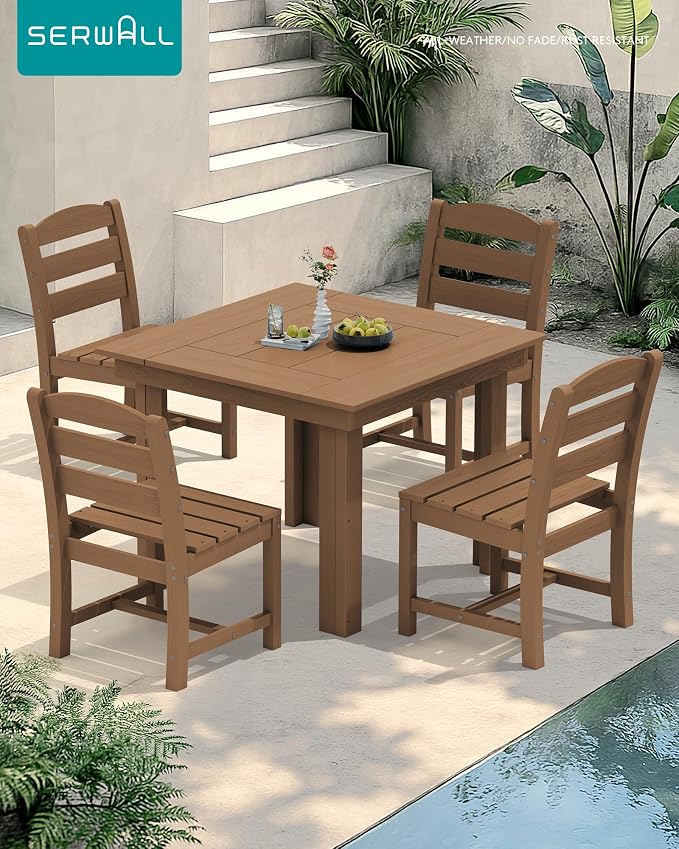 SERWALL HDPE Outdoor Square Dining Set for 4 | with Armless Chair Seat