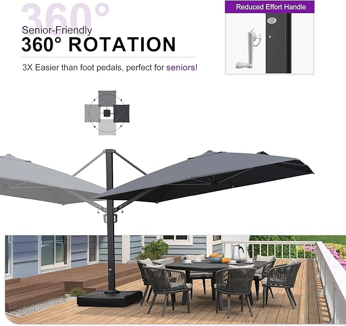PURPLE LEAF 11 FT Square Patio Cantilever Umbrella with Wheeled Base Included Large Outdoor Offset Umbrella with 360-degree Rotation for Garden Deck Backyard Pool Grey