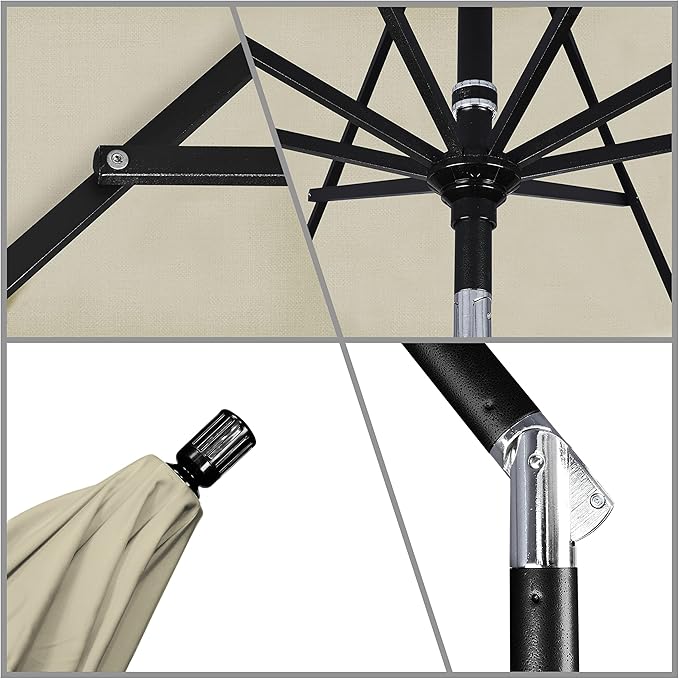 California Umbrella 11Ft Premium Sunbrella Patio Umbrella, Hand-Crank, Tilt-Collar, Black Frame, Beige Fabric