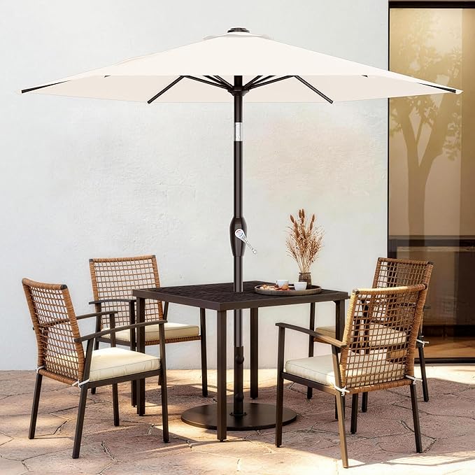 AreShark 7.5FT Patio Umbrella Table Market Umbrella w/Tilt and Crank, Heavy-Duty Outdoor Umbrellas for Pool, Deck, Garden and Backyard, Cream White