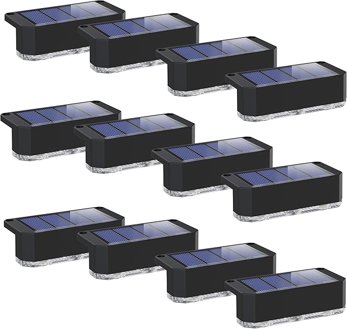 Peasur Solar Fence Lights Outdoor, 12 Pack Step Light Solar Powered, Waterproof LED Deck Lights for Railing Yard Patio Outside(Warm White)