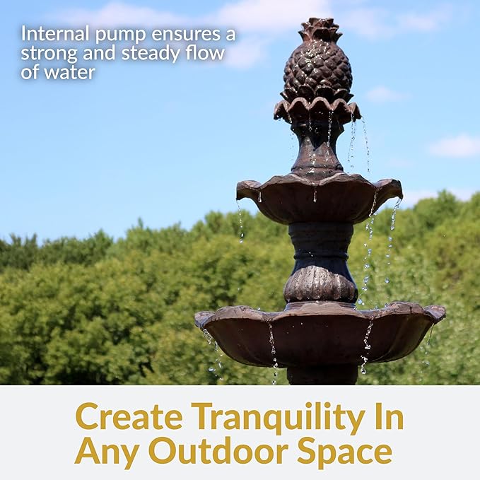 Sunnydaze Grand Courtyard 80-Inch 4-Tiered Outdoor Water Fountain - Electric Submersible Pump - Dark Chestnut