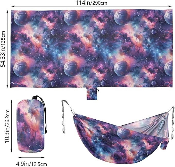 Camping Hammock Outdoor Hammocks for Outside Cosmic Starry Sky Beach Trees Portable Lightweight with Pockets Tree Straps Indoor Small