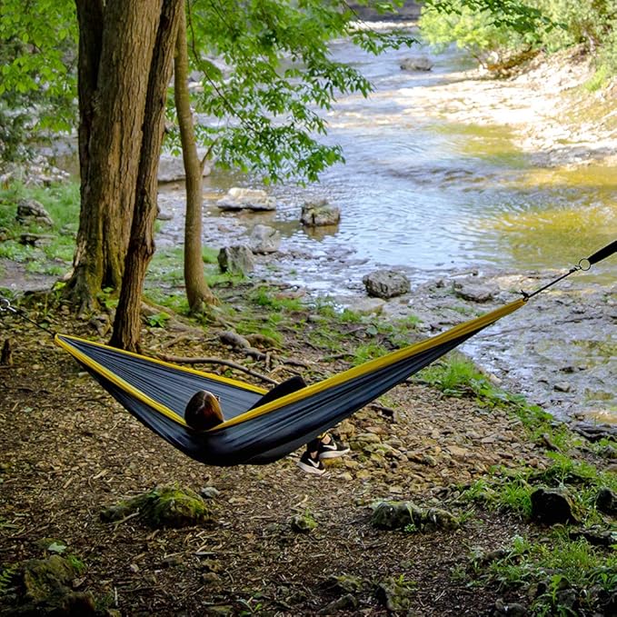 Vivere Double Parachute Camping Hammock, Includes Stuff-Sack (Grey/Yellow)
