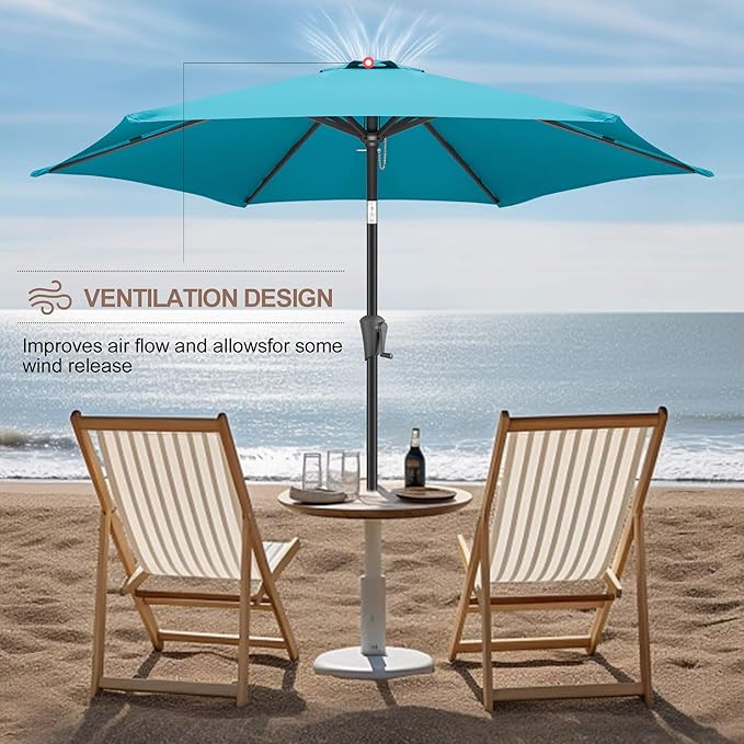 FLAME&SHADE 7.5ft Patio Umbrella - Outdoor Umbrella with Push Button Tilt and Crank for UV Protection, Table Market Umbrella for Garden, Deck, Backyard, Pool and Beach(Aqua Blue)