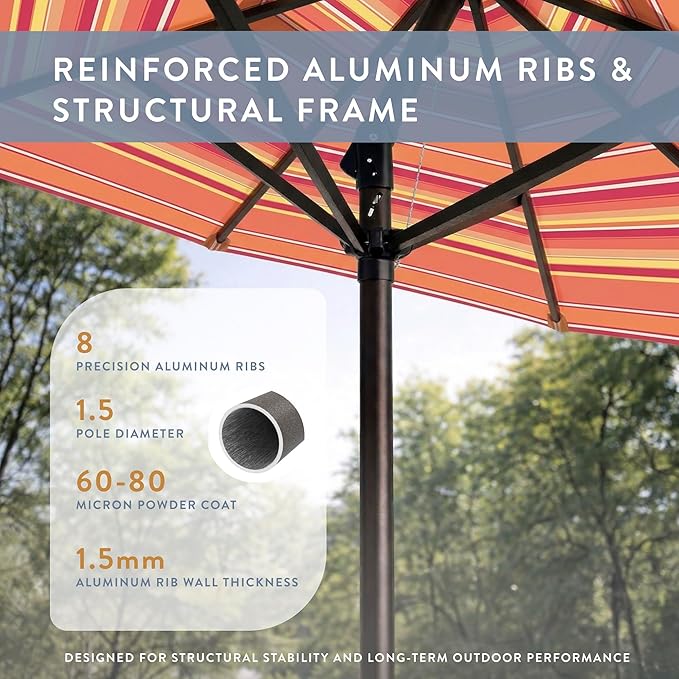 California Umbrella 12-Year Protection 9-Ft Outdoor Patio Umbrella, Sunbrella Fade-Resistant Fabric, Auto-Tilt, Heavy Duty Aluminum Frame, 8 Reinforced Ribs for Pool or Deck, Bronze Pole, Dolce Mango
