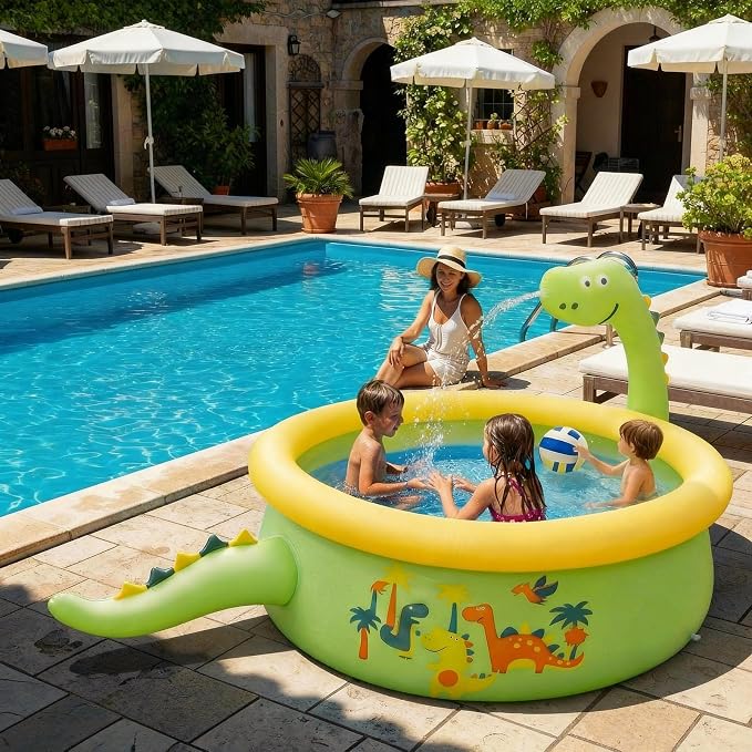 Dinosaur Inflatable Kiddie Pool Splash Pads for Toddlers Kids Splash Pads with Sprinkler Outdoor Blow up Mat Baby Dinosaur Play Swimming Pool for Backyard Garden, 69 x 24 in