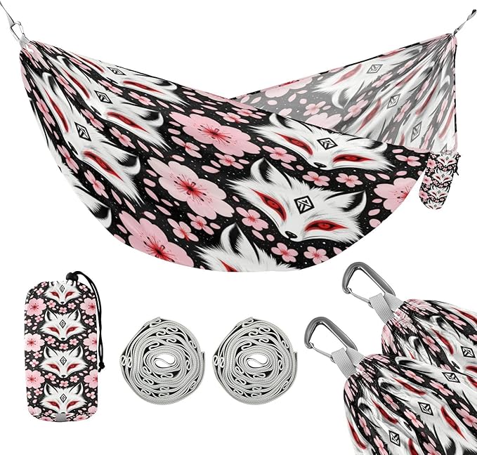 Kitsune Masque Renard Japonais Anime Kawaii-Style Fleur Cerisier Outdoor Hammocks with Portabl Carry Bag Portable Hammock for Indoor Outdoor Patio