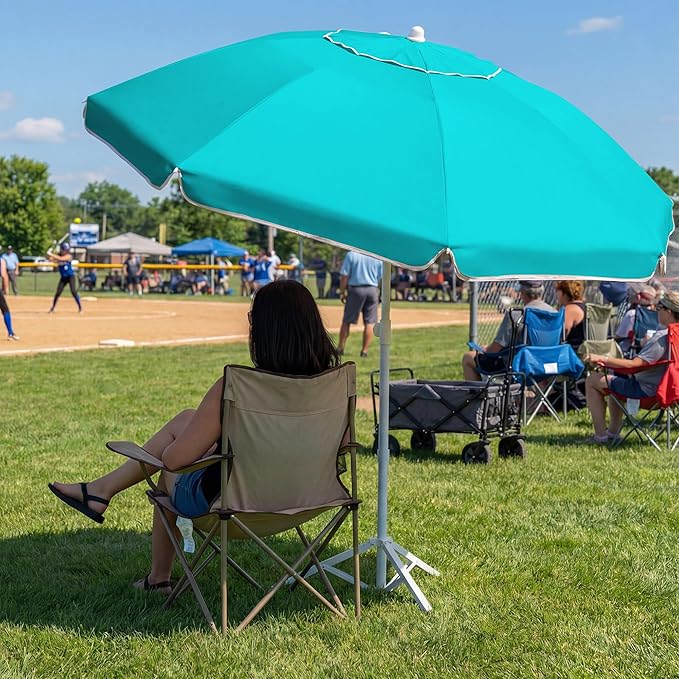 JEAREY 6.5ft Sun Shade Umbrellas, Portable Umbrella with Stand, Lightweight Sun Protection Free Standing Sport Umbrella for Outdoor Sports, Camping, Fishing, Patio, Beach, Peacock Blue