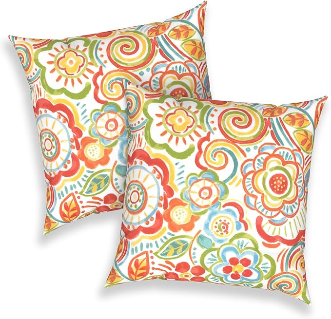 Outdoor Throw Pillows 16x16 Inch, Water Repellent Patio Pillows with Inners Set of 2 for Patio Furniture Home Garden, Flower Multi