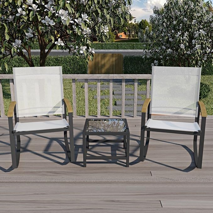 3pcs/Set Table and Chair Set Small Patio Balcony Chair with Glass Side Table Set Outdoor Conversation Apartment Chairs for Backyard, Balcony and Apartment Black As Shown One Size