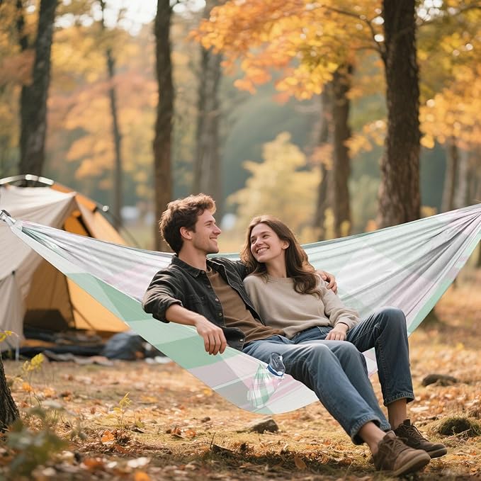 Mint Green and Pink Plaid 330lb Capacity Hammocks for Camping with Hanging Rope Indoor Hammock for Camping Travel Accessories hamacas para adultos con soporte