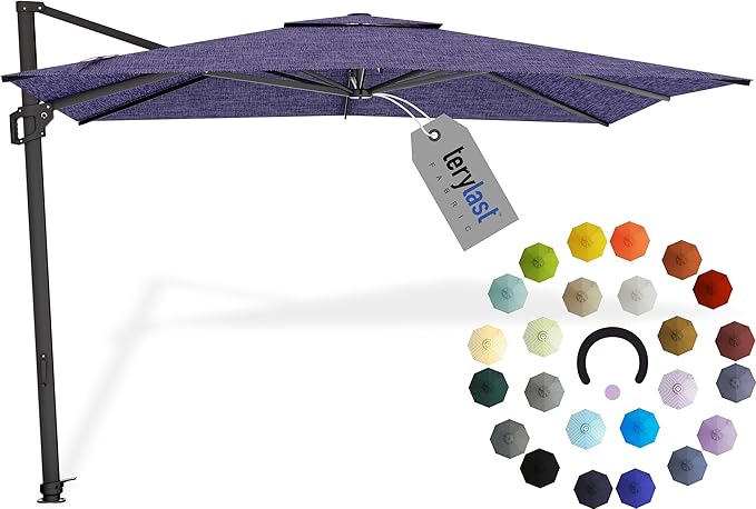 Midtown Umbrellas 9 x 9 Ft Outdoor Cantilever Patio Umbrella w/Terylast Purple Texture Fabric - Tilt 360° Offset Patio Umbrella, Deck Patio Umbrella, Backyard Umbrella & Garden Umbrella - Black Frame
