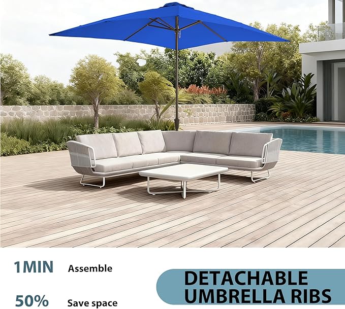 8x10FT Rectangular Patio Umbrella with Crank Lift for Garden,UV Protection Outdoor Umbrella for Deck,Pool and Yard,Blue
