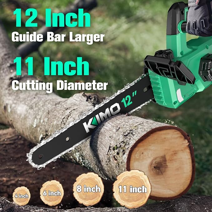 KIMO Mini Electric Chainsaw Cordless w/2 x 4.0Ah Battery & Fast Charger, 34 FT/S Powerful Cutting, Auto Oiler, Security Lock, Battery Operated Chainsaw for Wood Cutting Tree Trimming