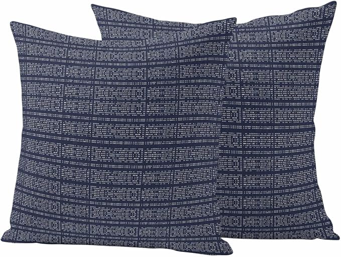 Outdoor Waterproof Throw Pillow Covers Set of 2 Navy Blue Stripes Grain Pillowcases 26x26 Inches Solid Color Decorative Pillows Cushion Case Patio Pillows for Couch Bed Chair Garden