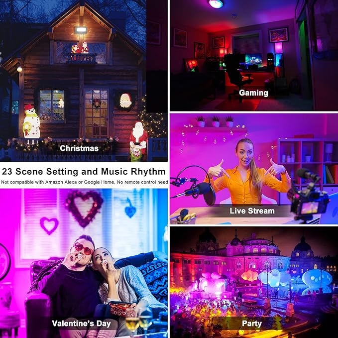 Flood Lights Outdoor RGB, 500W Equivalent Smart Color Change & Daylight 5700K Landscape Light, IP66 Waterproof Patio Lights via App Control, Indoor Ambient Lighting, DIY Scenes/Music Sync/Timing-4Pack