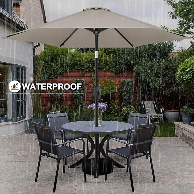 FLAME&SHADE 10ft Patio Umbrella - Outdoor Umbrella with 6 Sturdy Ribs, Push Button Tilt and Crank, UV Protection Table Market Umbrella for Pool, Porch, Garden, Deck, Backyard (Taupe)