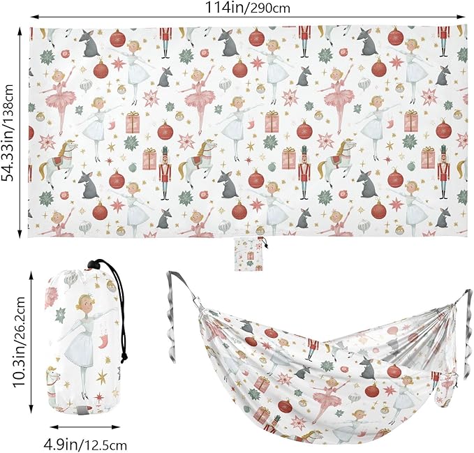 Camping Hammock Outdoor Hammocks for Outside Christmas Nutcracker Ballerina Princess Beach Trees Portable Lightweight with Pockets Tree Straps Indoor